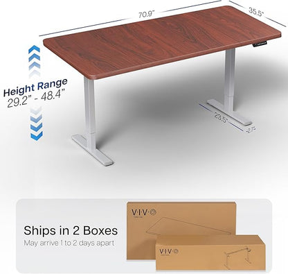 VIVO Electric 71 x 36 in Standing Desk, Memory Height Adjustment, 1B Series, Dark Walnut Top Gray Frame, DESK-KIT-1G7D-36