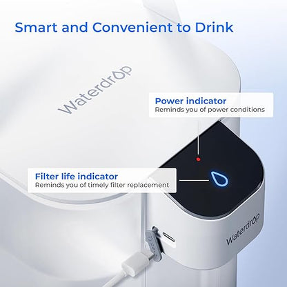 Waterdrop Electric Water Filter Pitcher, Reduce 99.6% of Lead and 45+ Impurities, 200-Gallon Rechargeable Water Dispenser, Instant 15-Cup Countertop System, NSF/ANSI 401&53&42&372, NOT Reduce TDS