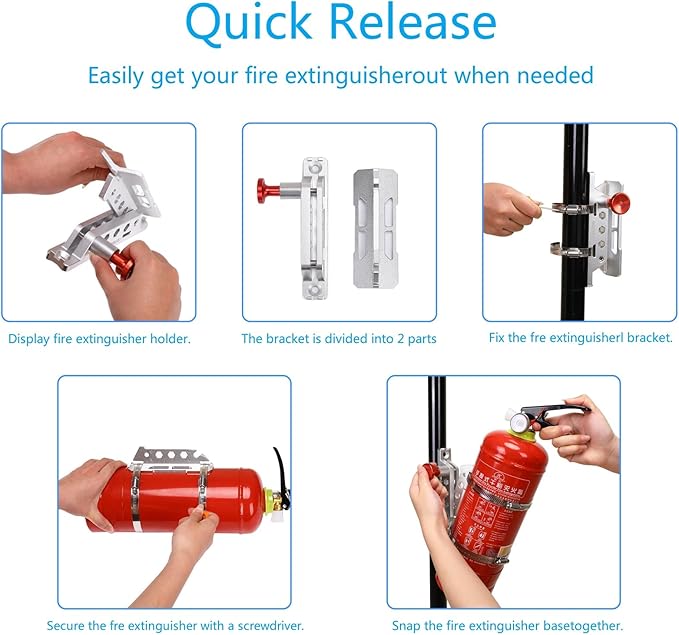 Universal Vehicle Fire Extinguisher Bracket, Aluminum Adjustable Quick Release Roll Bar Fire Extinguisher Bottle Mount with 8 Clamps, Compatible with Jeep Wrangler JK TJ Rubicon UTV, Red