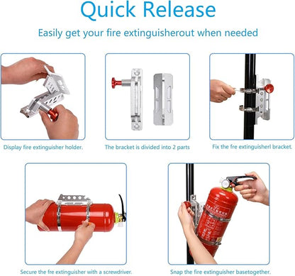 Vehicle Fire Extinguisher Mount Bracket, Aluminum Adjustable Quick Release Roll Bar Fire Extinguisher Bottle Mount with 8 Clamps, Compatible with Jeep Wrangler JK TJ Rubicon UTV, Black