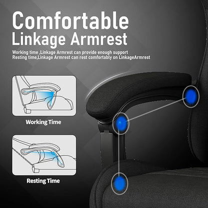 Gaming Chair, Computer Chairs for Adults with Lumbar Support and Massager, Comfortable Gamer Chair with Footrest & Pocket Spring Cushion, Ergonomic Home Office Chair, Black, Fabric