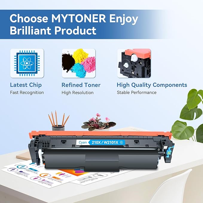 MYTONER 210X Toner Cartridges 4 Pack Compatible Replacement for HP 210X 210A 210 High Yield for Color Pro MFP 4301fdw 4301fdn 4201dw 4201dn Series Printer Ink 210X 210A W2100X W2100A (4 Pack, B/C/Y/M)