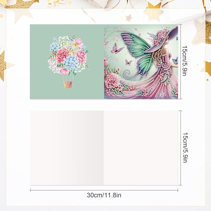 6pcs Diamond Painting Greeting Cards for Blessings and Wishes, - Madame Butterfly DIY Special Shape Crystal Diamond Art Partial, Surface flash Paper Material, DIY Gifts for Christmas Thanksgiving Day