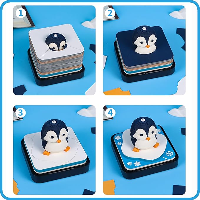 3D Time Piece Calendar 2026 DIY Calendars Tear Away Carving Art 3D Memo Pad Calendar With LED Lights sculpture artsy pads calendar notepad for Desktop Decor-Penguin