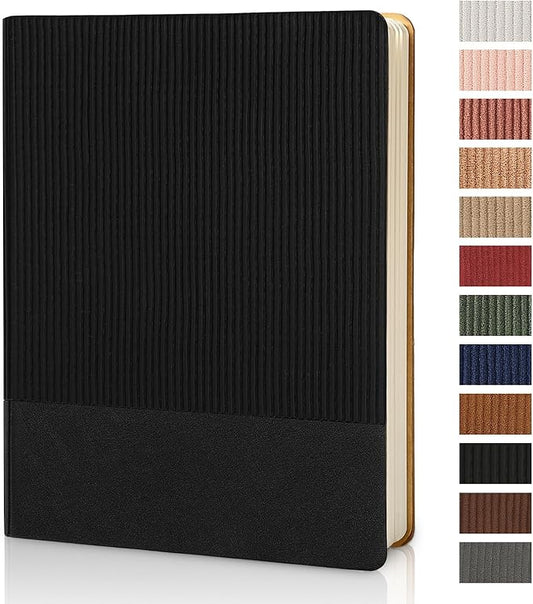 Lined Journal Notebook for Work College Ruled Note Book 7.2"x9.6" B5 PU Leather Daily Journaling 160 Pages for Women Men Writing Home School Supplies Business (Black)