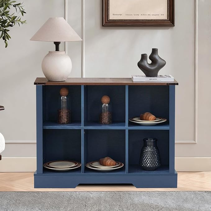 6 Cube Storage Organizer with LED Lights, Wooden Bookcase with Storage, Modern Cube Shelf for Living Room, Bedroom, Home Office - Blue
