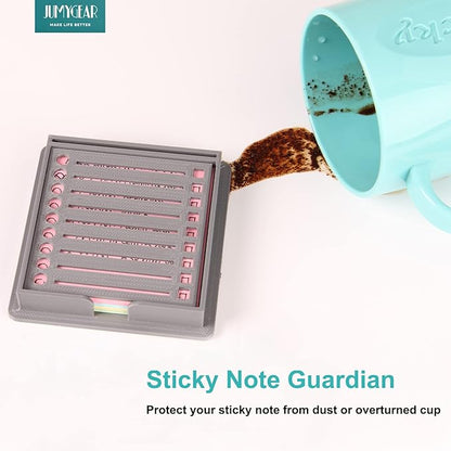 Sticky Note Holder Compatible with Post It Notes, 3x3 Sticky Pads Dispenser with Stencil, Memo Pad Organizer with Line Box Drawing Template for Office and Home