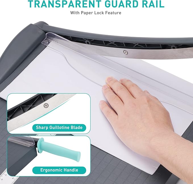 Paper Cutter, Paper Slicer with Safety Guard and Blade Lock, 12" Cut Length Guillotine Paper Cutter with 16 Sheet Capacity, Paper Cutters and Trimmers for Cardstock Cardboard (Gray)
