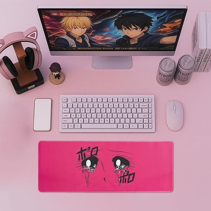 BELLEMOND Japanese Art Desk Mat | Large 31.5x11.8in Desk Pad | Anime Mouse Pad for Keyboard & Mouse | Non-Slip Base, Water-Repellent, Smooth Precision | Crying Girl - Tears of Pink Emotion