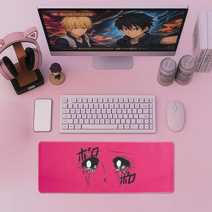 BELLEMOND Japanese Art Desk Mat | Large 31.5x11.8in Desk Pad | Anime Mouse Pad for Keyboard & Mouse | Non-Slip Base, Water-Repellent, Smooth Precision | Crying Girl - Tears of Pink Emotion