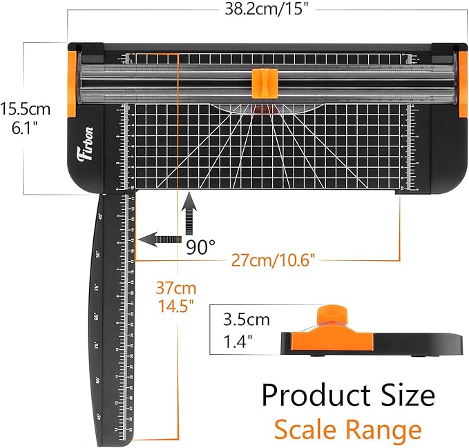 Firbon A4 Paper Cutter 12 Inch Titanium Paper Trimmer Scrapbooking Tool with Automatic Security Safeguard and Side Ruler for Craft Paper, Coupon, Label and Cardstock (Black)