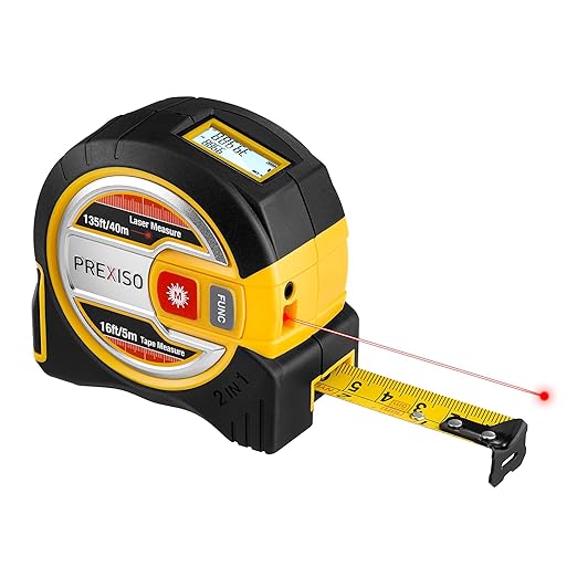 PREXISO 2-in-1 Laser Tape Measure - NOT Digital - 135Ft Laser Measurement Tool & 16Ft Measuring Tape with Auto Lock & Movable Magnetic Hook - Pythagorean, Area, Volume, Ft/Ft+in/in/M Unit-NOT Digital