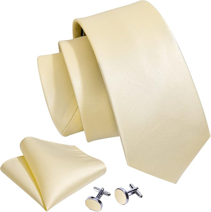 Barry.Wang Tie Sets for Men Silk Solid Necktie Stain Ties Handkerchief Pocket Square Cufflinks Wedding Business Dyed