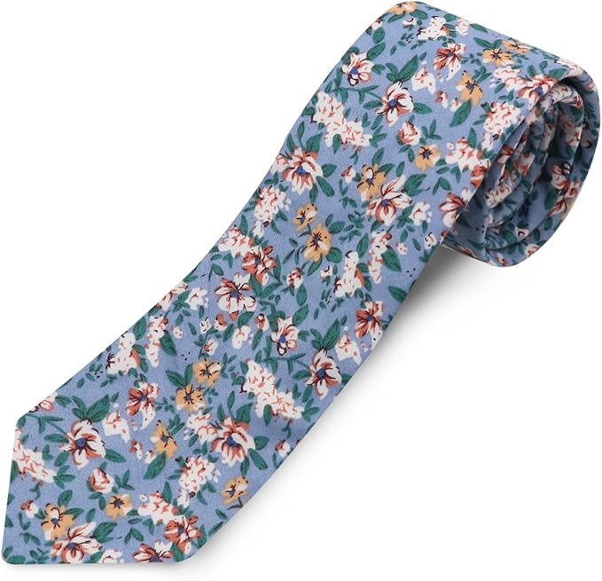 Cotton Floral Ties for Men 2.76" Men's Skinny Tie Linen Flower Printed Neck Tie for Wedding Dating Party