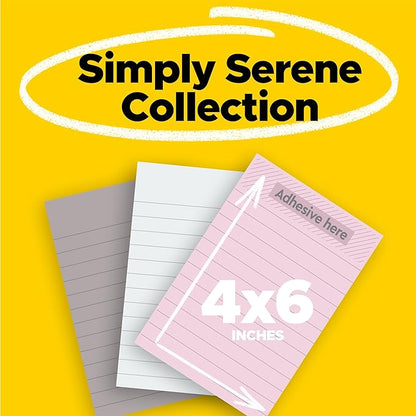 Post-it Super Sticky Lined Notes 4 in x 6 in, Simply Serene 3 Pads/Pack, 90 Sheets/Pad 100% PEFC, SGSCH-PEFC-COC-110078