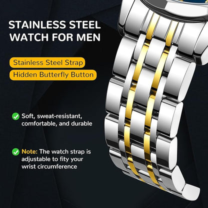 SOLLEN Mens Luxury Watches, Analog Quartz Chronograph Watches for Men, Stainless Steel Watch with Moon Phase, 30M Waterproof Wrist Watch for Men,Business Dress Classic Elegant Work Watch Gifts for Man