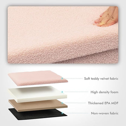 B FSOBEIIALEO Storage Ottoman Cube Small Sherpa Ottoman Foot Rest, Foldable Portable Boucle Ottomans, Faux Teddy Fur, Pink 16.5"x12.6"x12.6"