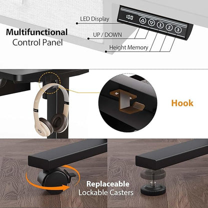 XINYAO Electric Standing Desk with 5 Drawers, 55x24 Inch Height Adjustable Sit Stand Up Desk with Storage Support 290lbs Ergonomic Rising Table with Wheels for Home Office