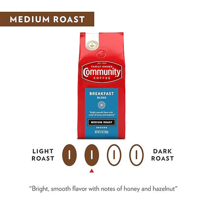 Community Coffee Breakfast Blend 12 Ounces, Medium Roast Ground Coffee, 12 Ounce Bag (Pack of 4)