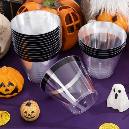 WELLIFE 120 PCS Black Plastic Cups,9 oz Clear Cups for Party and Wedding,Disposable Cocktail Glasses,Plastic Wine Glasses Disposable