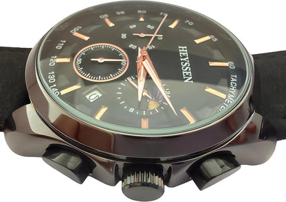 Watches for Men Chronograph Analog Luminous Quartz Watch Blue Black Luxury Genuine Leather Mens Watches Business Sports Waterproof Wristwatch Elegant Gift for Him