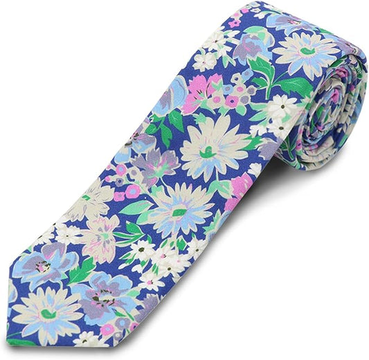 Cotton Floral Ties for Men 2.76" Men's Skinny Tie Linen Flower Printed Neck Tie for Wedding Dating Party