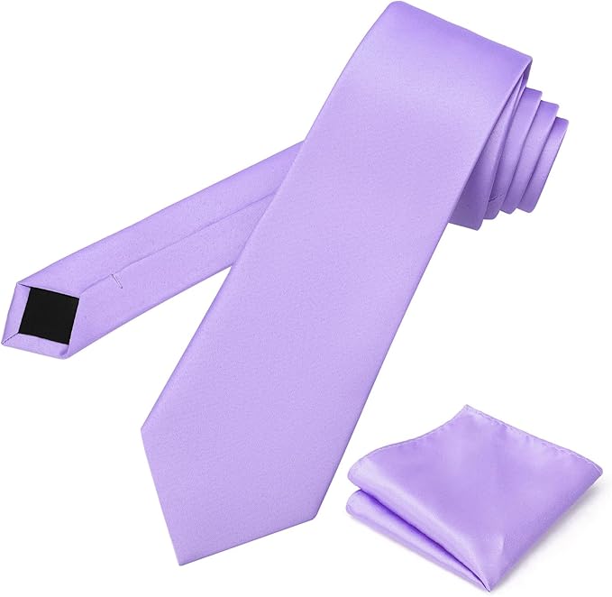 PenSee Men's Tie Set Solid Pure Color 3.15" (8CM) Classic Formal Plain Necktie and Pocket Square Set For Men