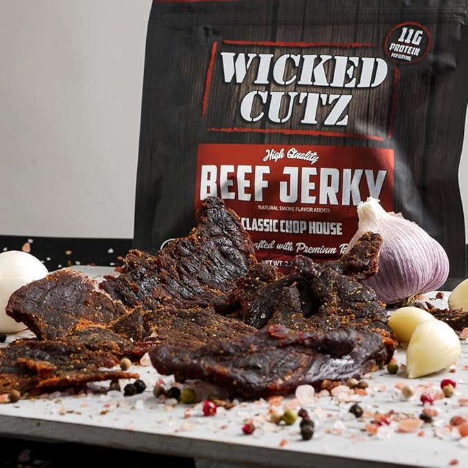 Wicked Cutz Classic Chop House Beef Jerky, 33g Protein Per Bag, Tender & Easy to Chew Alternative to Beef Sticks, USA Made High Protein Carnivore Snacks (2 Bags)