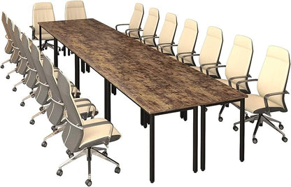 Bonzy Home Conference Tables 16ft Office Computer Desk for Meeting Room Study Writing Printer Table Meeting Seminar Table for 20 People Rustic Vintage Brown 8PCS 188.8"x47.2"x29.5"