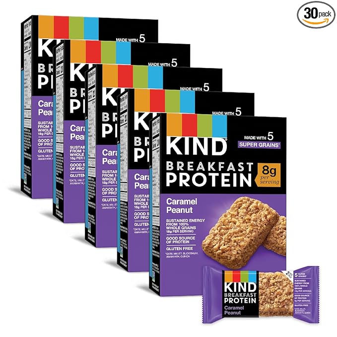KIND Breakfast Protein Bars, Caramel Peanut, Healthy Snacks, Gluten Free, 8g Protein, 30 Count