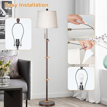 Modern Floor Lamp Adjustable Height Standing Lamp Tall Lamp with 3 Color Temperatures Floor Lamps for Living Room Bedroom Office Beige Shade Bulb Included-Brown