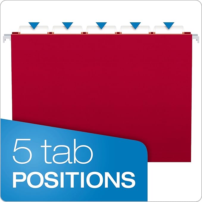 Pendaflex Hanging File Folders, Letter Size, Assorted Colors, 1/5-Cut Adjustable Tabs, 25 Per Box (81663) (Pack of 10)