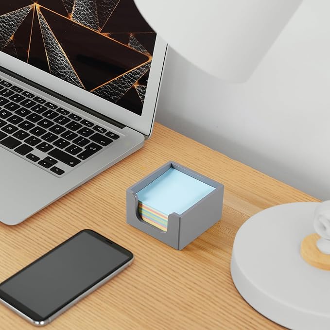 Gray Sticky Note Holder, Wood Post It Note Dispenser for Office Desk Accessories, Self Stick Note Pad Holder, Memo Pad Holder Dispenser Organizer for School Office Desk Supplies