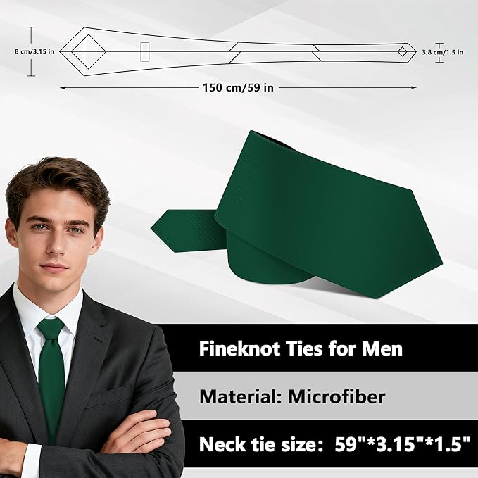 Fineknot Black Ties for Men, Formal Neckties for Men, Solid Color Mens Ties for Business, Wedding, Party, Mens Neck Tie