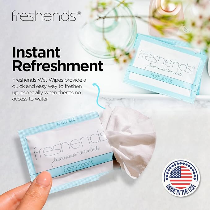 Freshends Flushable Individually Wrapped Wipes – 300 Bulk Pack Luxurious Towelettes, Guest Bathroom Essentials for Weddings, Restaurants, Bars & Clubs – Blue, Travel-Size, Disposable
