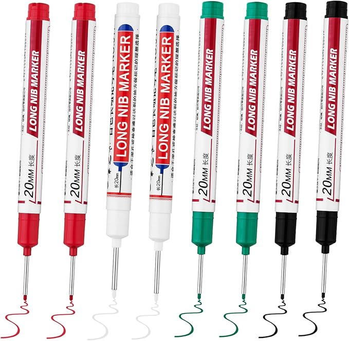 8 PCS Long Head Deep Hole Marker Pens,20mm Long Nib Marker, Longs Nose Markers, Waterproof Construction Markers Marking Tool,Permanent Markers Carpenter Ink marker Pens,Metal marking Pens03
