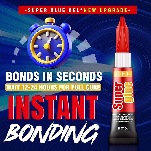 3 Gram (Pack of 48) Single use Super Glue Gel, Super Fast, Thick & Strong Adhesive Superglue, Cyanoacrylate Glue for Hard Plastics, DIY Craft, Ceramics, Frame, Leather, Metal Etc