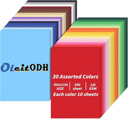 300 Sheets Construction Paper Bulk Set 8.5x 11, 30 Colors Cardstock Colored Art Cardstock Heavy Duty Craft Paper for Kids Scrapbook School Office Printing DIY Craft, 120gsm 32lb