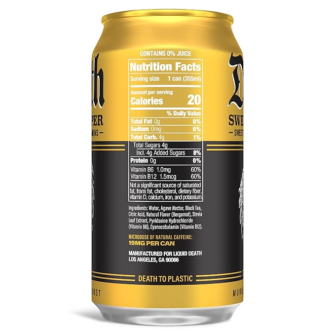 Liquid Death, Sweet Reaper Iced Tea, 12-Pack (12 oz Cans), Southern Style Sweet Tea, Low Calorie, No Artificial Sweeteners, B12 & B6 Vitamins