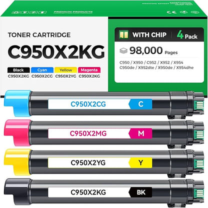 C950X2KG C950X2CG C950X2MG C950X2YG Toner Cartridge Set 4-Pack Replacement Compatible with Lexmark C950 X950 C952 X952 X954 C950de X952dte X950de X954dhe Laser Printer Ink Black Cyan Magenta Yellow