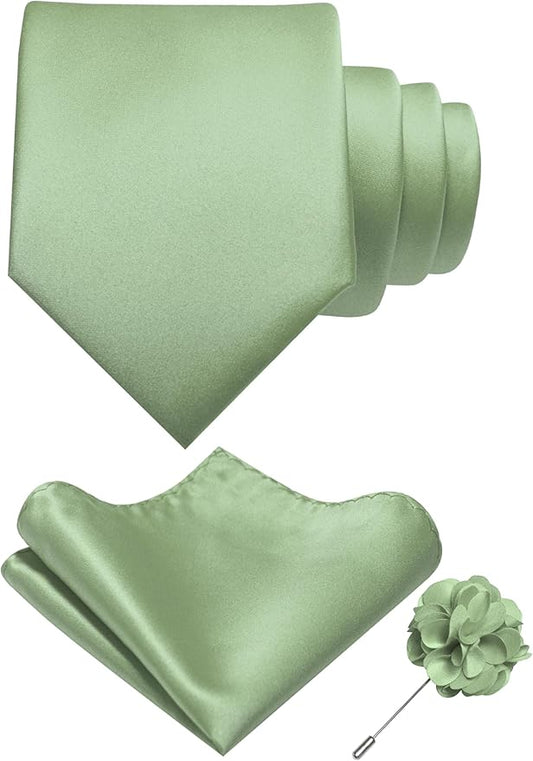 RBOCOTT Solid Color Tie and Pocket Square Hankerchief with Lapel Pin Set for Men