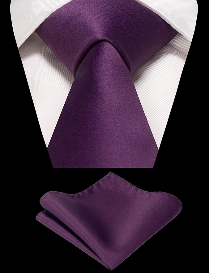 RBOCOTT Solid Color Tie and Pocket Square Hankerchief with Lapel Pin Set for Men