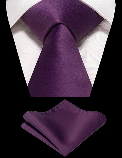RBOCOTT Solid Color Tie and Pocket Square Hankerchief with Lapel Pin Set for Men