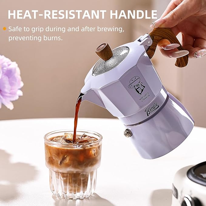 Bincoo Espresso Maker Stovetop - 2 Cup/120ML Small Stove Top Espresso Italian Coffee Maker, Camping Moka Pot- Portable, Ideal for Home and Camping (Purple)