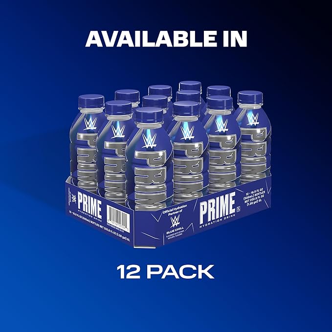 PRIME Hydration, WWE Sports Drinks, Electrolyte Enhanced for Replenishing Fluids, 250mg BCAAs, B Vitamins, Antioxidants, Low Sugar, 16.9 Fl Oz, 12 Pack