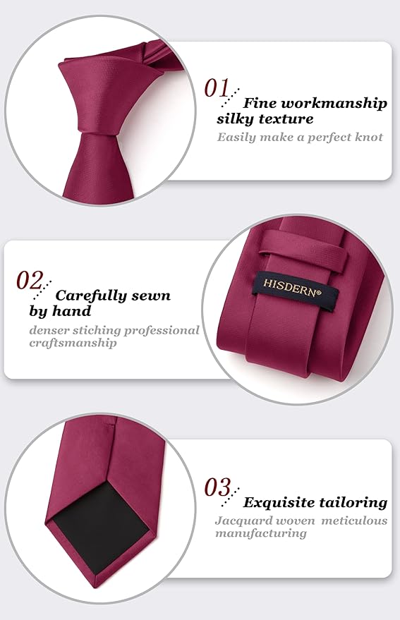 HISDERN Mens Solid Color Ties Formal Satin Necktie and Pocket Square Set Classic Wedding Business Tie & Handkerchief