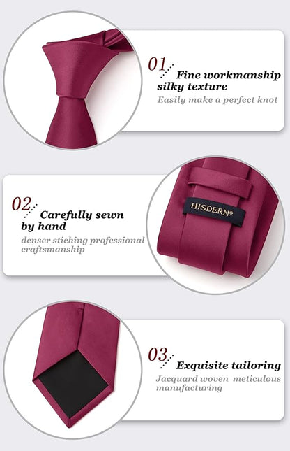 HISDERN Mens Solid Color Ties Formal Satin Necktie and Pocket Square Set Classic Wedding Business Tie & Handkerchief