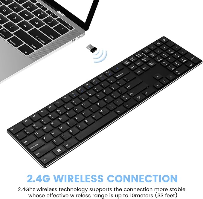 TIETI K01R Wireless Keyboard, 2.4G Slim and Compact Wireless Keyboard with Numeric Keypad, Long Battery Life, Lag-Free for PC Laptop Computer Windows, Black