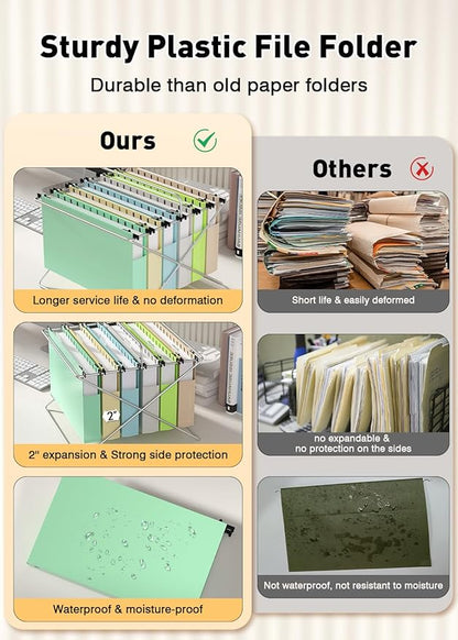 Extra Capacity Plastic Hanging File Folders,12 Pack Reinforced Expanding Hang Folder Legal Size,Accordian Pocket,Heavy Duty 2 Inch Expansion,Hanging Folder Organizer for Office Home, Pastel Colors