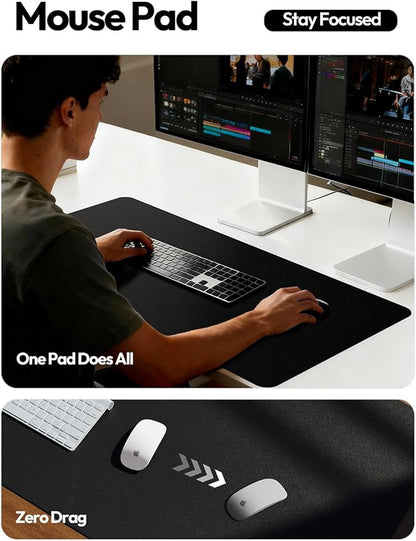 YSAGi Leather Desk Protector, Non-Slip Large Mouse Pad, Waterproof PU Laptop Mat Table Pad for Office and Home (90 x 43 cm, Black)
